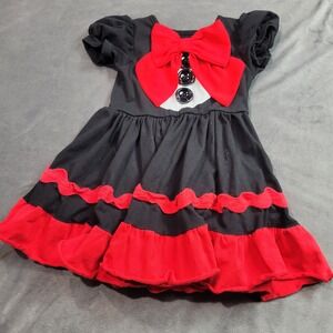 Only Little Once Girl Black Red Bow Ruffle Ric-Rac Dress Size 2 Ringmaster Style